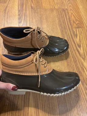 Tommy Hilfiger Duck Brown Leather Rubber Winter Waterproof Rain Outdoor Boots